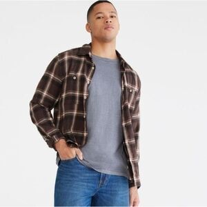 🍁 Aeropostale Brown Long Sleeve Relaxed Vintage Wash Plaid Flannel Shirt Medium